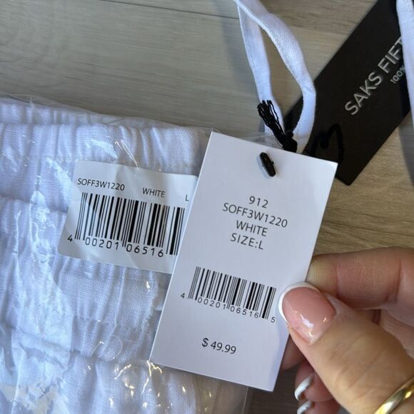SAKS FIFTH AVENUE
100% Linen Drawstring Pants White‎ L NWT in packaging - Picture 4 of 5